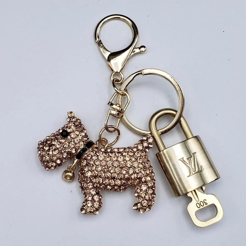 Authentic Louis Vuitton Lock & Key with Unbranded Puppy Charm, Keychain